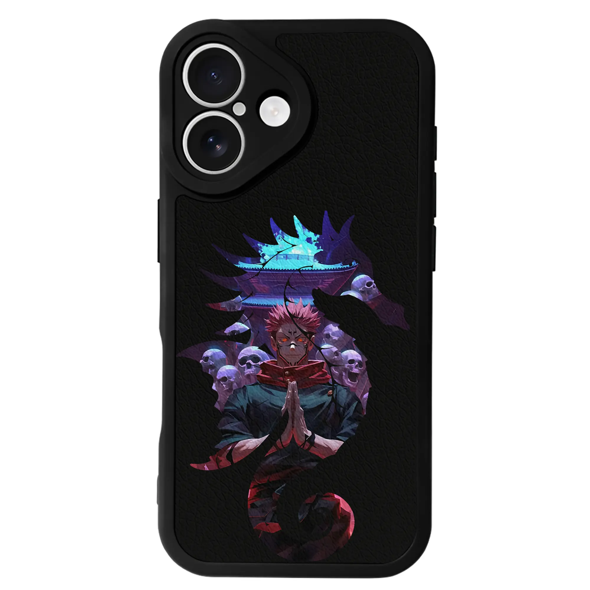 呪術廻戦 グッズ,両面宿儺 - IPhone 16シリーズ対応 ・ シリコンスマホケース ・ レザー調 ・ 高精度フィット ・ 耐衝撃 ・ ワイヤレス充電対応 ・ 精密カット